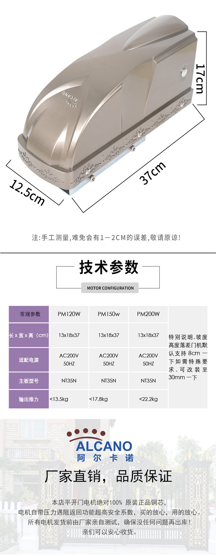 阿爾卡諾平開門電機(jī)